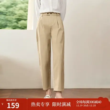茵曼前腰褶收腹裤子2023秋女装新款中高腰松紧腰遮胯显瘦萝卜长裤商品大图