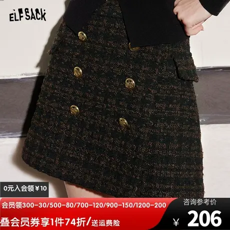 妖精的口袋小香风千鸟格半身裙女2023冬季新款小个子高腰a字短裙图片