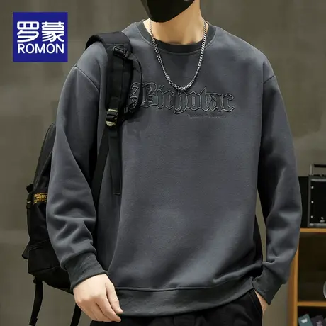 罗蒙重磅圆领卫衣男春秋款潮牌男款大码2023新款男士上衣长袖秋季图片