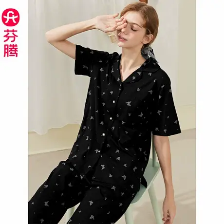 芬腾睡衣女夏季纯棉短袖薄款开衫套装女款宽松休闲大码全棉家居服商品大图