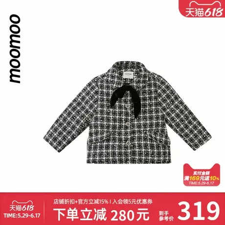 moomoo童装女精致短款羽绒服小香风花纱鸭绒宽松蝴蝶领结外套秋冬商品大图