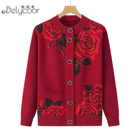 奶奶装毛衣开衫加绒中老年人秋冬装女老年人妈妈针织外套加厚秋装图片