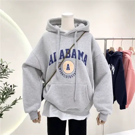 大码oversize潮牌卫衣女秋冬ins宽松街头风连帽加绒加厚chic外套商品大图