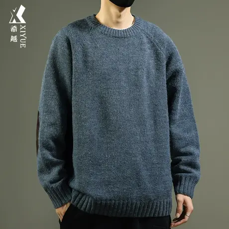 希越秋季新款套头毛衣男士胖子大码6针韩系慵懒风内搭针织衫男装商品大图