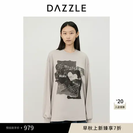 DAZZLE地素 T恤2024冬季新款女装重工长袖大T恤图片