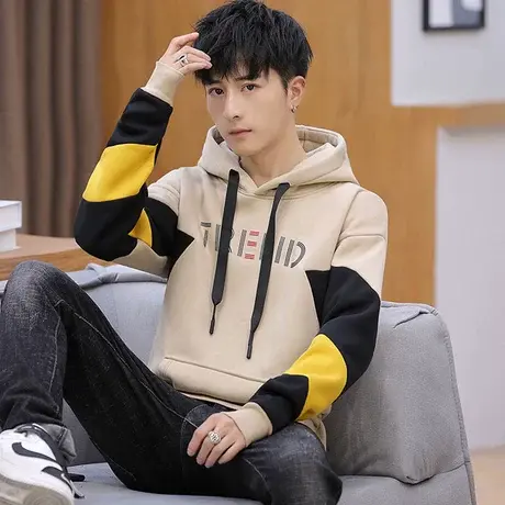 秋冬季新款青少年连帽加绒卫衣男潮流加厚外套初高中学生上衣帅气商品大图
