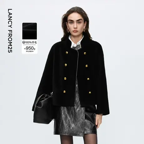 朗姿复古风颗粒羊毛外套气质立领通勤高级感毛呢女2025年冬季新款商品大图