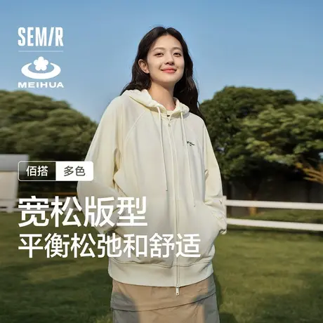 森马梅花系列外套女宽松插肩袖刺绣2024秋季新款休闲连帽夹克百XY商品大图