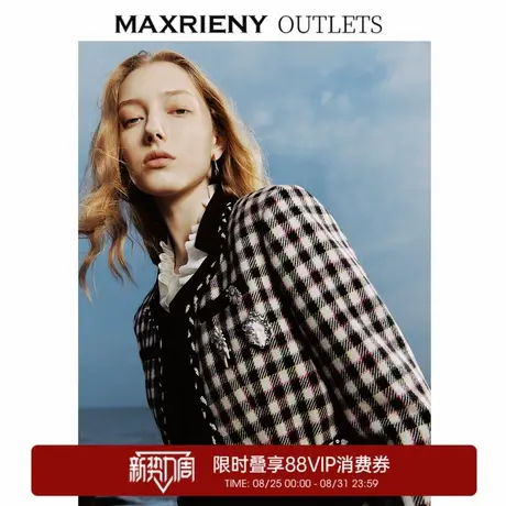 【奥莱】MAXRIENY花火宫廷外套羊毛混纺格纹上衣外搭女图片