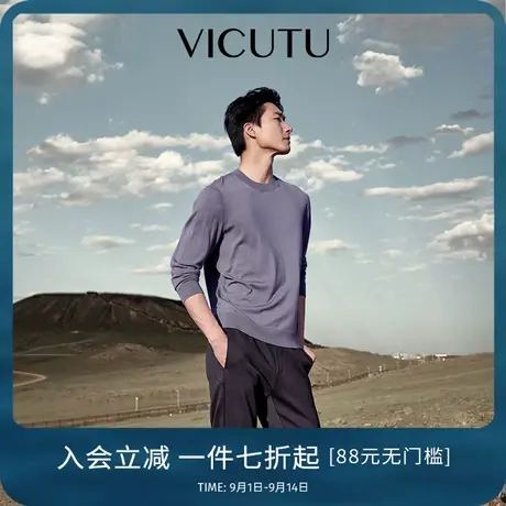 VICUTU/威可多男士长袖针织衫新款亲肤时尚圆领商务通勤打底衫商品大图