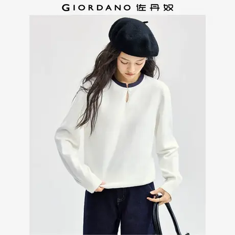 佐丹奴针织衫女装撞色边水滴领毛织套头针织衫 13354665商品大图