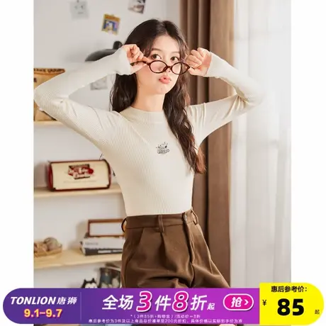 【史努比联名款】唐狮2025秋冬女毛织半高领打底衫净色修身内搭商品大图