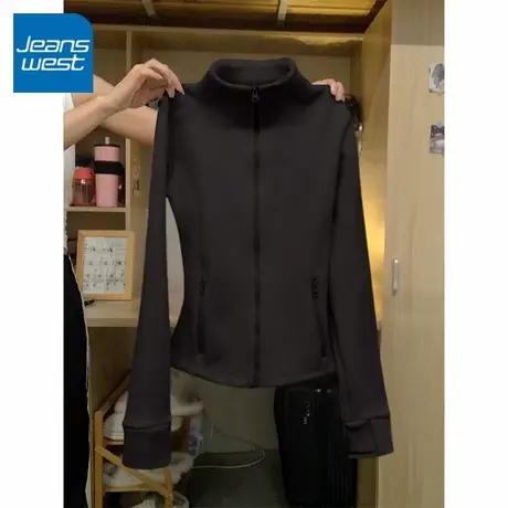 KV真维斯黑色修身摇粒绒内搭外套女2025新款秋冬季加绒瑜伽服上衣商品大图