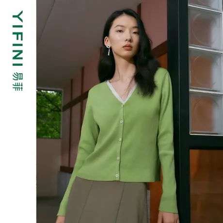 [专柜同款]Yifini/易菲假两件百搭叠穿短款针织开衫外套2025春新商品大图