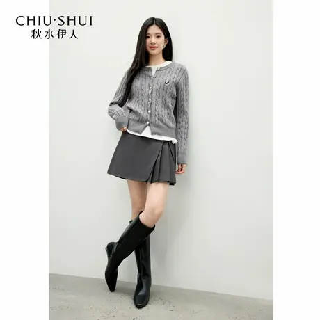 【来了就好】400g秋水伊人短款合身圆领针织开衫冬复古上衣图片