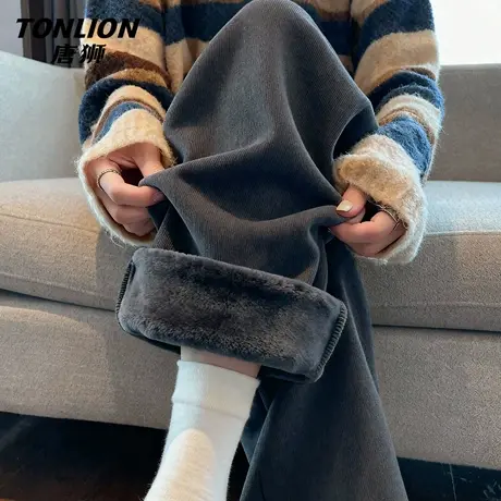 唐狮加绒糯米裤女2026新款冬季女款加厚保暖宽松直筒休闲阔腿裤VB商品大图