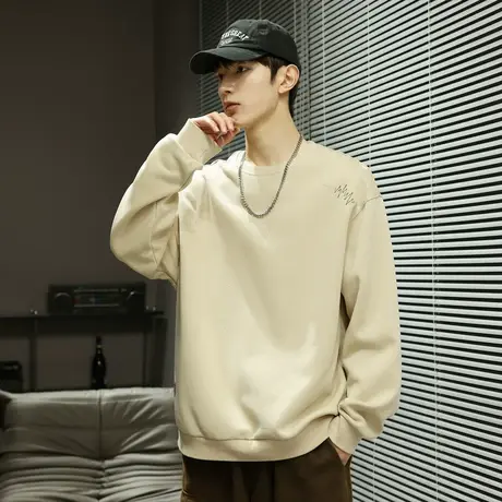 唐狮春秋新款圆领卫衣男士无帽青少年美式休闲上衣长袖外套潮TD图片