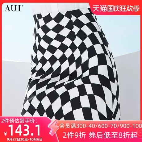 AUI气质职业格子半身裙女2023夏新款设计感高腰显高显瘦包臀a字裙图片