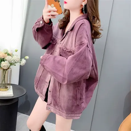 复古港味渐变牛仔外套女春秋新款韩版宽松百搭设计感休闲夹克上衣图片