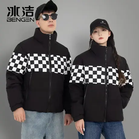 冰洁2023冬季男士羽绒服休闲潮流格子帅气男装外套加厚面包服SB图片