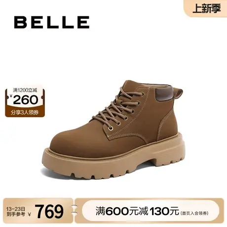百丽复古休闲靴男鞋2023冬季厚底户外工装靴短靴子加绒8EJ01DD3图片