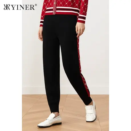 YINER音儿商场同款女装2021秋季新款侧边条纹长款休闲裤商品大图