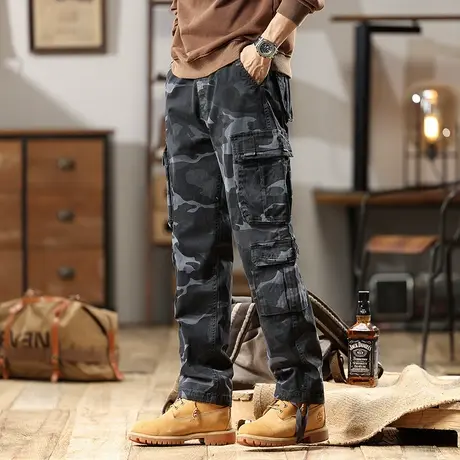 男款裤子百搭男生长裤迷彩宽松束脚工装重磅水洗休闲裤男款商品大图
