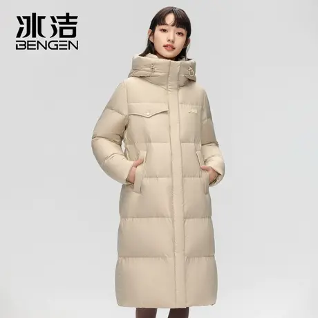冰洁羽绒服女长款2023新款休闲保暖连帽冬季过膝加厚时尚外套HT图片