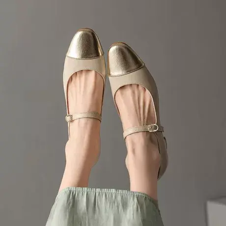 Safiya/索菲娅2023新款二层羊皮粗跟玛丽珍鞋方头单鞋甜美女凉鞋商品大图