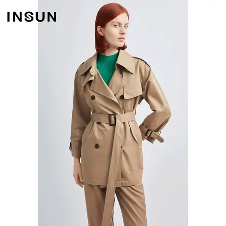 恩裳商场同款秋季经典双排扣飒爽层次感棉质百搭驼色风衣商品大图