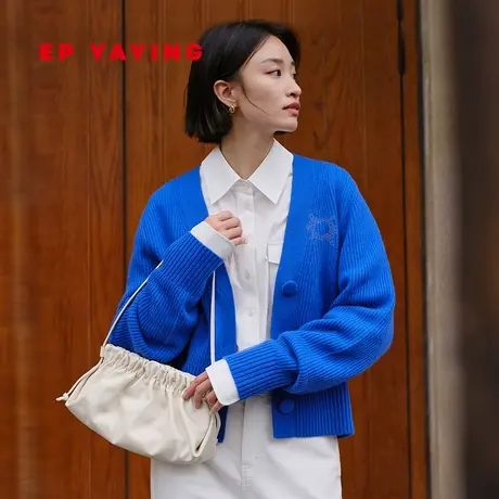 EP YAYING雅莹女装 羊绒混纺V领短款针织开衫 2023秋冬新款9172A图片