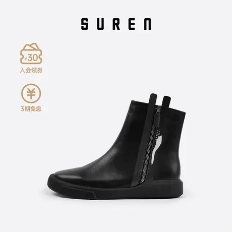 素人SUREN 2021秋冬新款短靴女单靴时尚皮靴厚底真皮舒适靴子 003商品大图