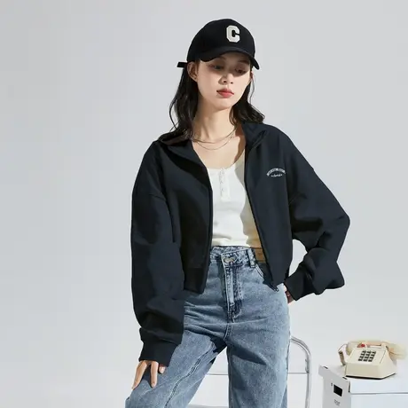 唐狮拉链卫衣外套女短款春秋季潮今年流行小香风休闲开衫上衣春秋图片