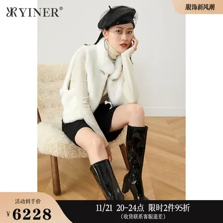YINER音儿女装冬季纯色无袖立领水貂毛皮草商品大图