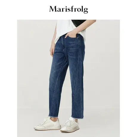 【海洋牛仔系列】玛丝菲尔夏季新款女装蓝色宽松直筒阔腿裤九分裤图片