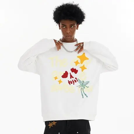 oversize大码潮流圆领美式套头骷髅卫衣潮牌男春秋款加肥加大上衣图片