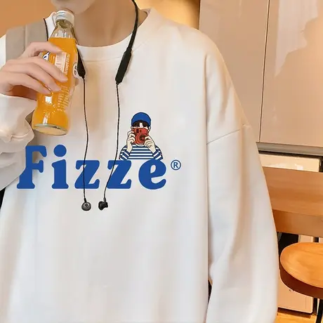 套头圆领春秋季卫衣男潮牌打底衫港风复古宽松ins潮流长袖上衣服图片