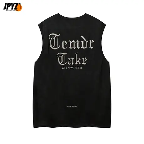 刺绣坎肩短袖男夏季半袖运动汗背心体恤上衣重磅半截袖oversize图片