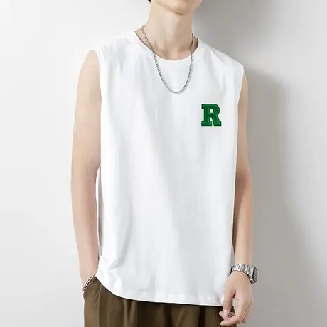 男士背心纯棉无袖t恤夏季外穿健身白色运动坎肩篮球跨栏宽肩汗衫商品大图