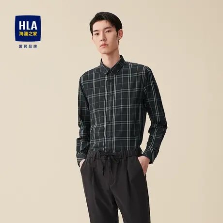HLA/海澜之家时尚格子长袖休闲衬衫秋季舒适透气亲肤服帖衬衣男商品大图