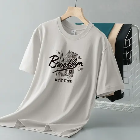 重磅纯棉短袖t恤男装2024新款夏季半袖体恤上衣服美式全棉打底衫商品大图