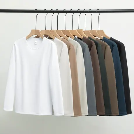 长袖t恤男秋冬季纯色白色上衣服加绒加厚保暖内搭打底衫圆领秋衣商品大图