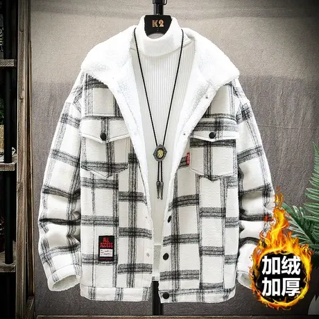 羊羔毛加绒男士秋冬季外套韩版衣服潮流宽松大码夹克男装秋装上衣商品大图