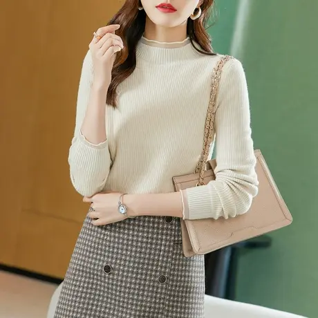 2021年秋冬季新款女士气质休闲简约显瘦针织衫毛衣小众上衣图片