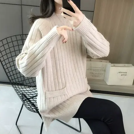 中长款毛衣女士秋冬季2023新款宽松打底衫半高领套头针织衫图片