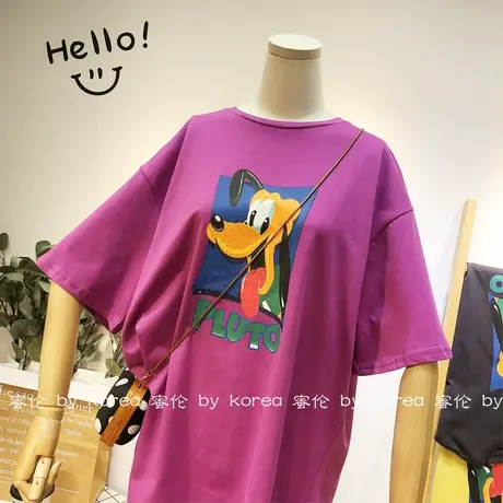 韩国东大门半袖T恤2020夏新款卡通搞怪中长款包臀显瘦T恤宽松大码商品大图