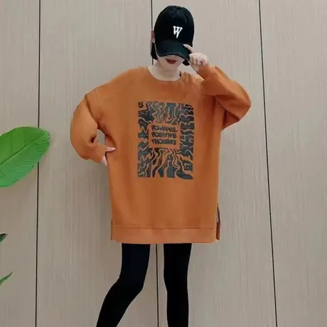 圆领复古简约风印花长袖卫衣女士2023秋季新款宽松显瘦休闲上衣潮图片