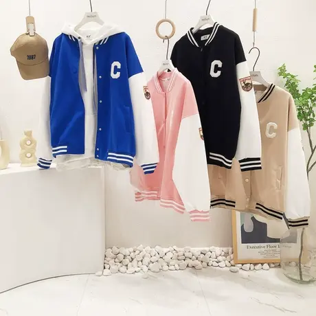 2022春秋薄款外套韩国东大门刺绣C字母立领开衫上衣棒球服宽松潮商品大图