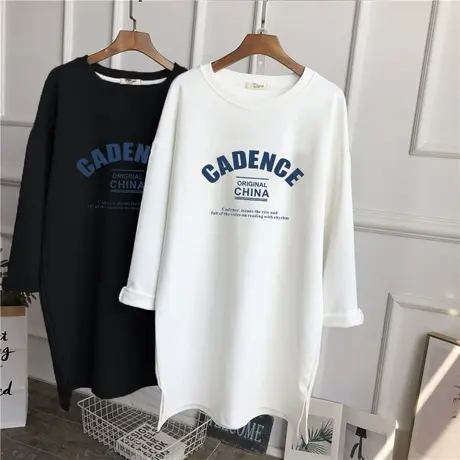 白色打底衫纯棉磨毛春秋冬洋气内搭长袖T恤女宽松叠穿中长款上衣商品大图