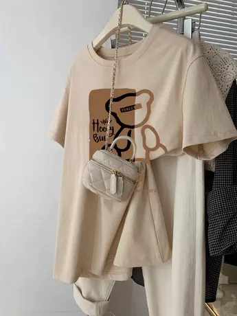 国潮夏日多巴胺穿搭上衣oversize大码遮肚显瘦t恤女潮ins复古短袖商品大图